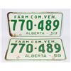 Image 1 : ALBERTA 1959 FARM COM. VEH. LICENSE PLATE SET