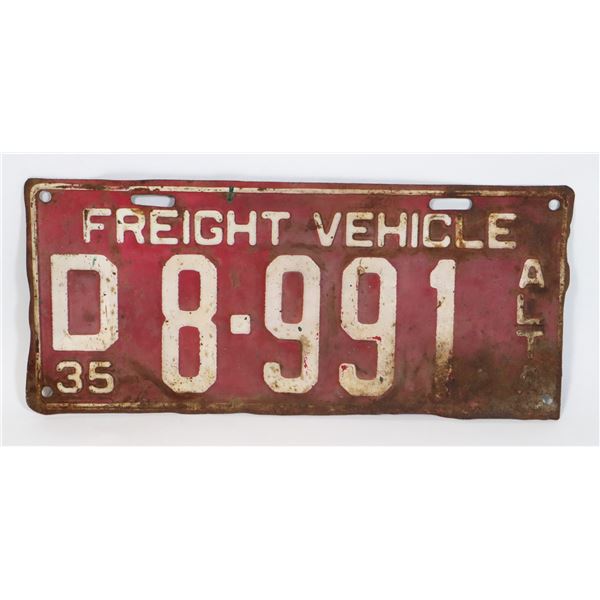 ALBERTA 1935 FREIGHT VEHICLE LICENSE PLATE