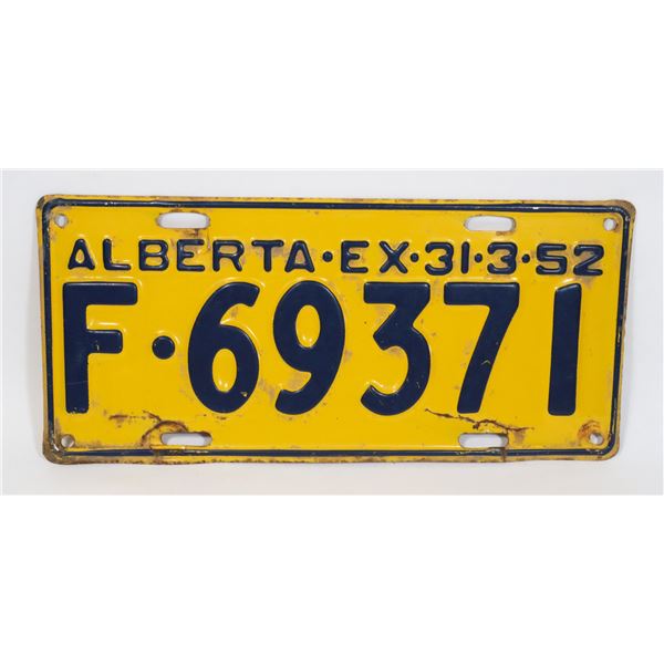 ALBERTA 1952 LICENSE PLATE