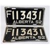 Image 1 : ALBERTA 1952 LICENSE PLATE SET