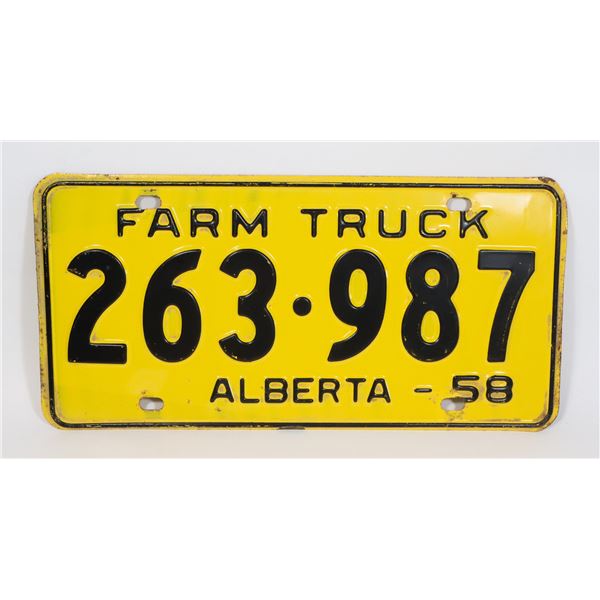 ALBERTA 1958 FARM TRUCK LICENSE PLATE