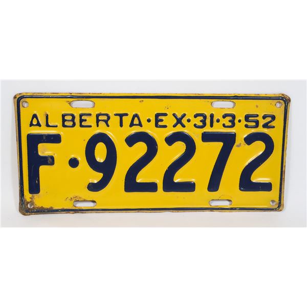 ALBERTA 1952 LICENSE PLATE