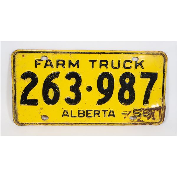 ALBERTA 1958 FARM TRUCK LICENSE PLATE