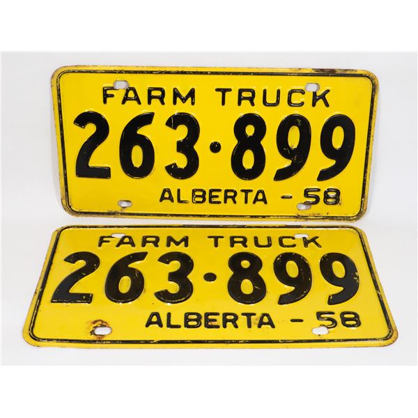 ALBERTA 1958 FARM TRUCK LICENSE PLATE SET