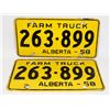 Image 1 : ALBERTA 1958 FARM TRUCK LICENSE PLATE SET