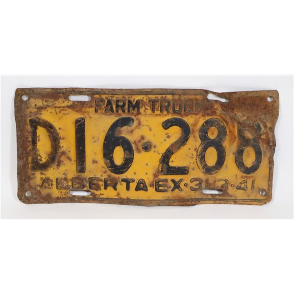 ALBERTA 1941 FARM TRUCK LICENSE PLATE