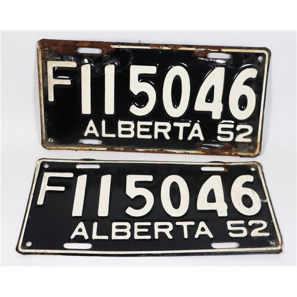 ALBERTA 1952 LICENSE PLATE SET