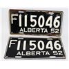 Image 1 : ALBERTA 1952 LICENSE PLATE SET