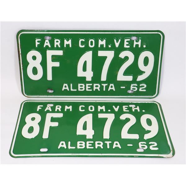 ALBERTA 1962 COM. FARM. LICENSE PLATE SET