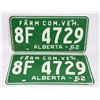 Image 1 : ALBERTA 1962 COM. FARM. LICENSE PLATE SET