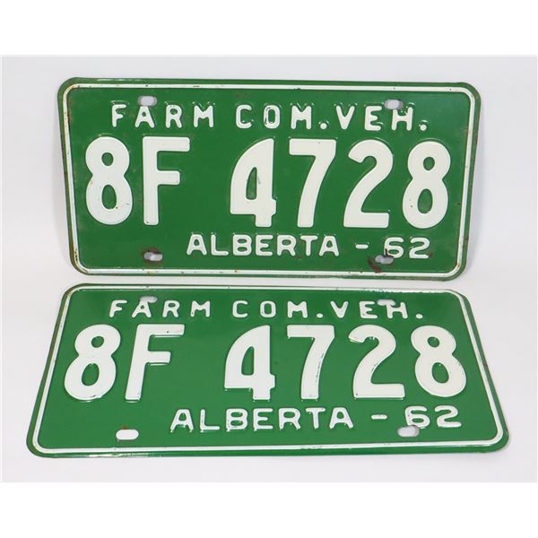 ALBERTA 1962 COM. FARM. LICENSE PLATE SET