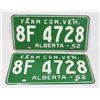 Image 1 : ALBERTA 1962 COM. FARM. LICENSE PLATE SET