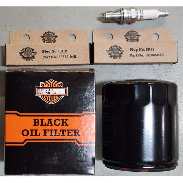 HARLEY DAVIDSON BLACK OIL FILTER & SPARK PLUGS 6R12