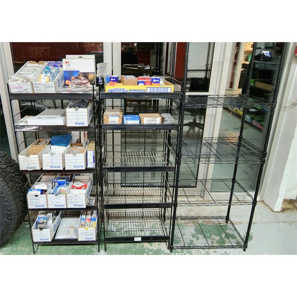 3 METAL RACKS & CONTENTS 