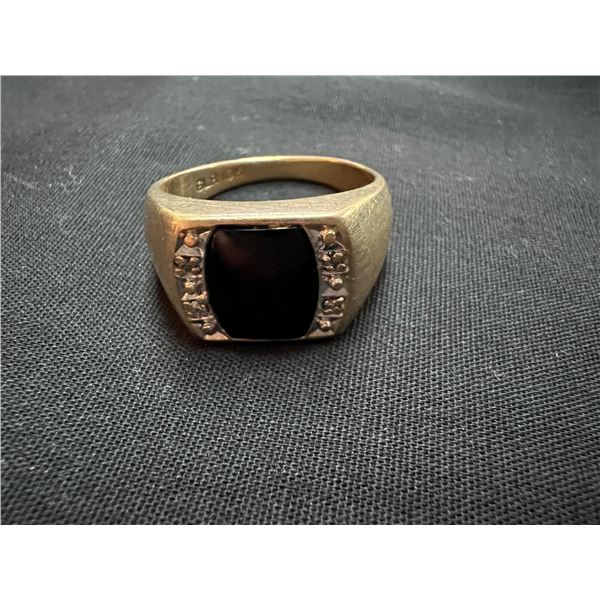 10K YELLOW GOLD AND RHODIUM FINISH BLACK ONYX AND DIAMOND RING