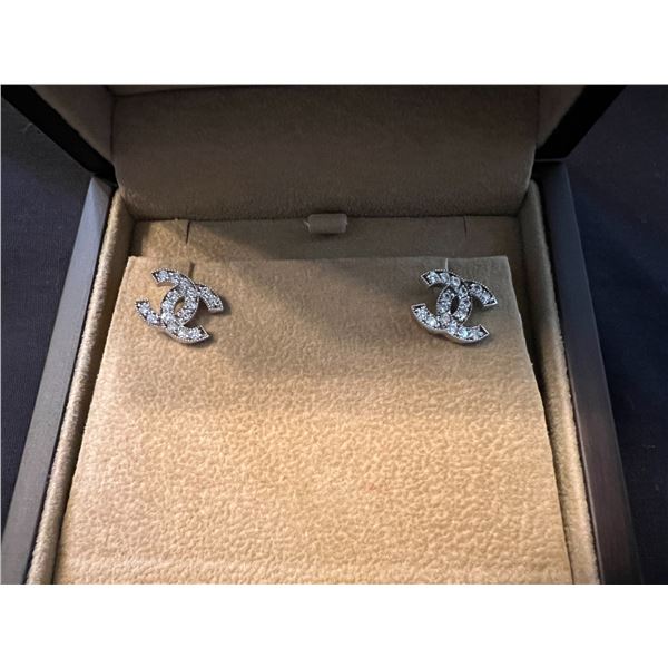 PAIR OF 18K WHITE GOLD DIAMOND SET EARRINGS  WITH 2 INTERSECTING C'S