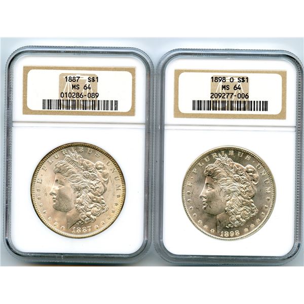 USA NGC MS 64 Morgan Silver Dollars - Lot of 2