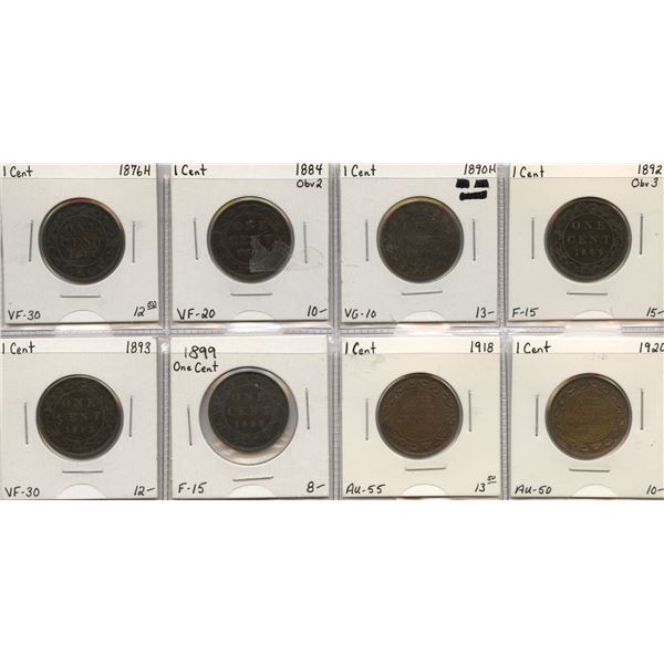 Large Cent "Dealer" Mini Lot, 1876H - 1920. Lot of 8