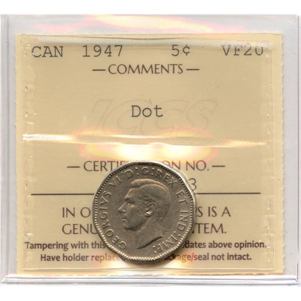 1947 Five Cents - Dot