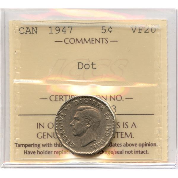 1947 Five Cents - Dot