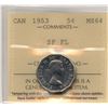 Image 1 : 1953 Five Cents - Shoulder Fold Far Leaf - Rare