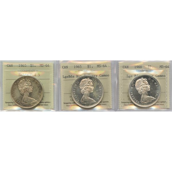 1965 & 1966 Silver Dollars - ICCS Graded Lot of 3