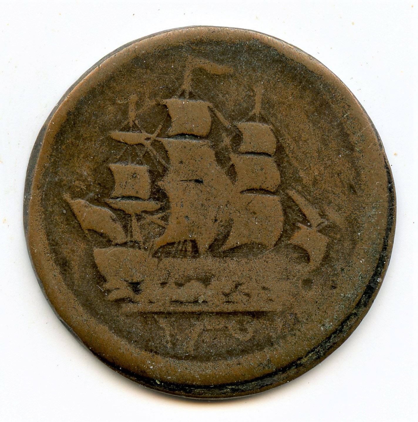 Ships Colonies & Commerce token. - Geoffrey Bell Auctions