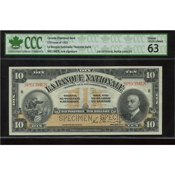 La Banque Nationale $10, 1922