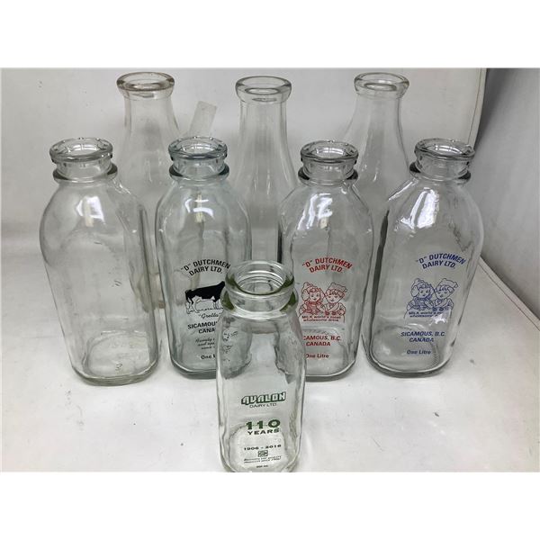 Lot of 8 assorted Glass milk & cream bottless