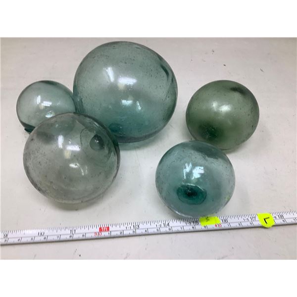 Japanese Blown Glass fishing Floats - lot of 5