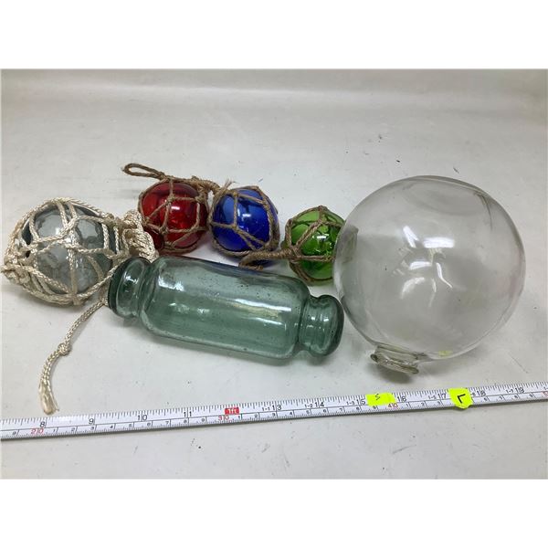 Japanese Blown Glass fishing Floats - lot of 6 asst sizes and shapes
