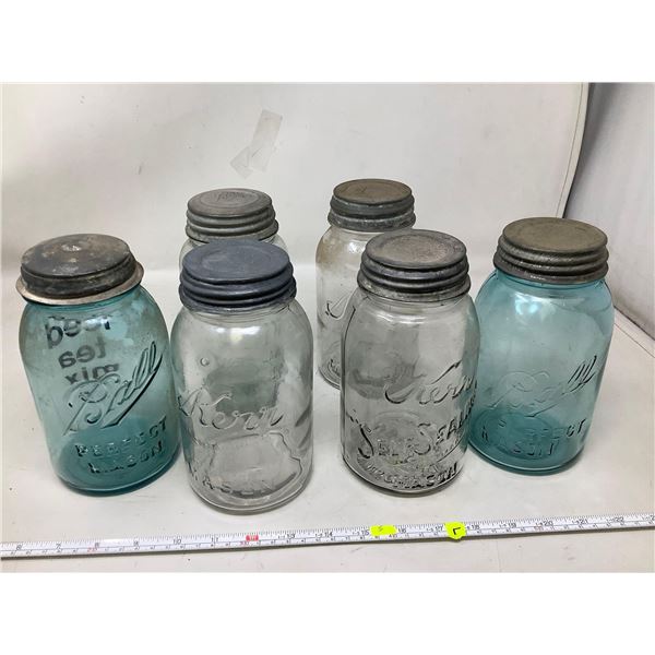 Kerr Steel Top Mason Jars antique Lot of 6