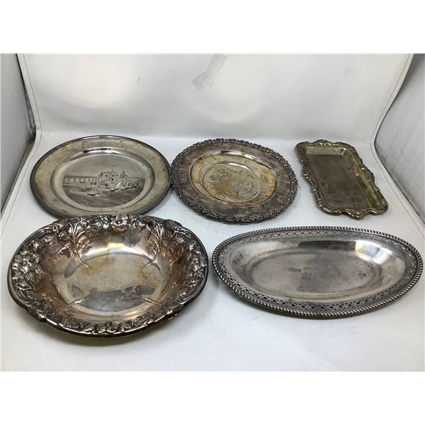 Lot of 5 assorted Vintage Silver Service platters