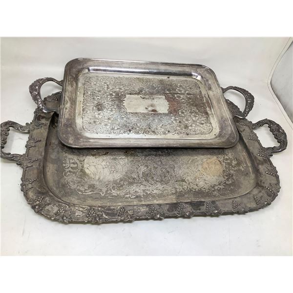 Lot of 2 large vintage silver service platters