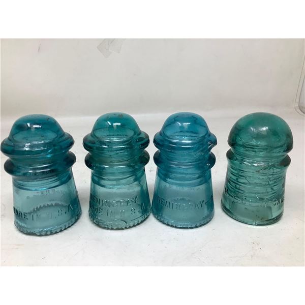 Vintage Insulators Green - Hemingray lot of 4