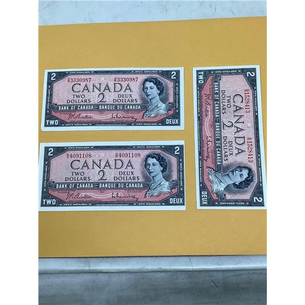 Canada 1954 $2.00 Bills, Crisp condition Lot of 3