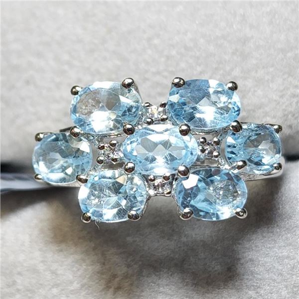 Silver Blue Topaz(3.3ct) Ring (~weight 4.45g), Suggested Retail Value $240
