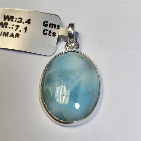 Silver Larimar(7.1ct) Pendant (~weight 3.4g), Suggested Retail Value $120