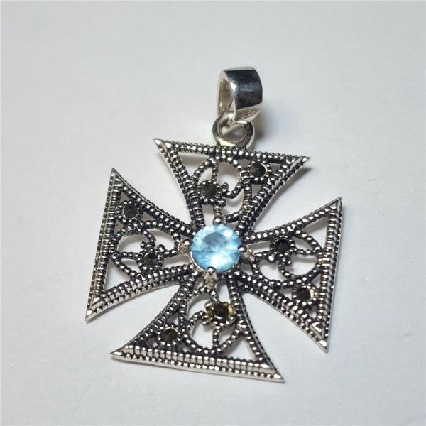 Silver Cz And Marcasite Pendant, Suggested Retail Value $160