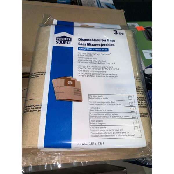 Project Source Disposable Vacuum Filter Bags 3 pc x case lot of 18