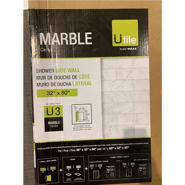 U Tile marble Shower Side Wall panel 32 x 80 inch