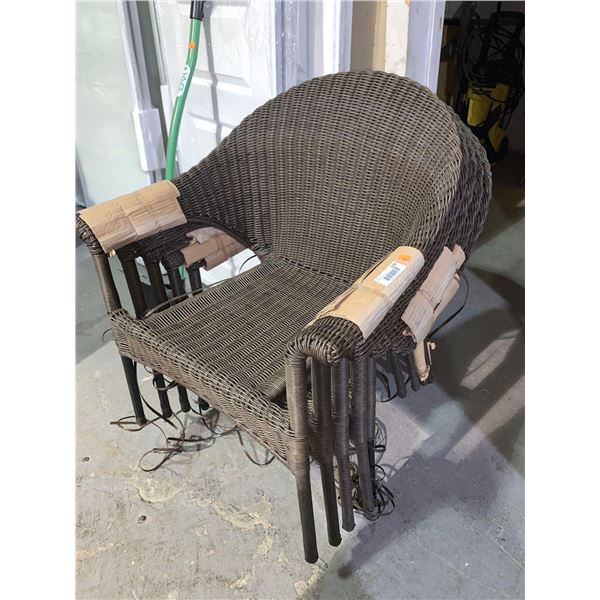 Style Selections NEW Patio Chairs Lot of 5, some weave unraveled as shown