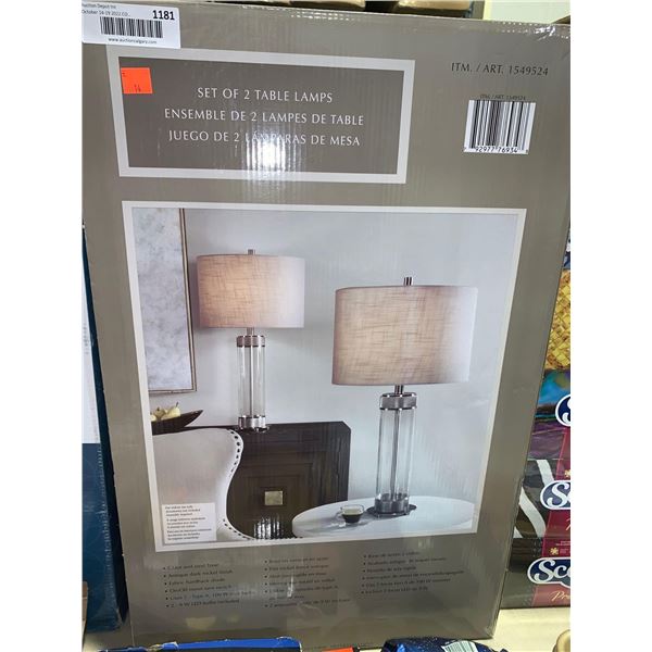 Glass & Steel Base Table Lamp Set lot of 2 with shades