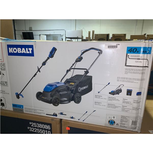Kobalt 40V rear bag 16 inch lawnmower and weed trimmer cordless kit