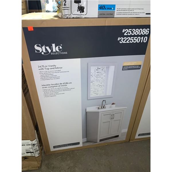 Style Selection 24.75 Inch Vanity Cabinet with sink and matching mirror set - NEW in Box