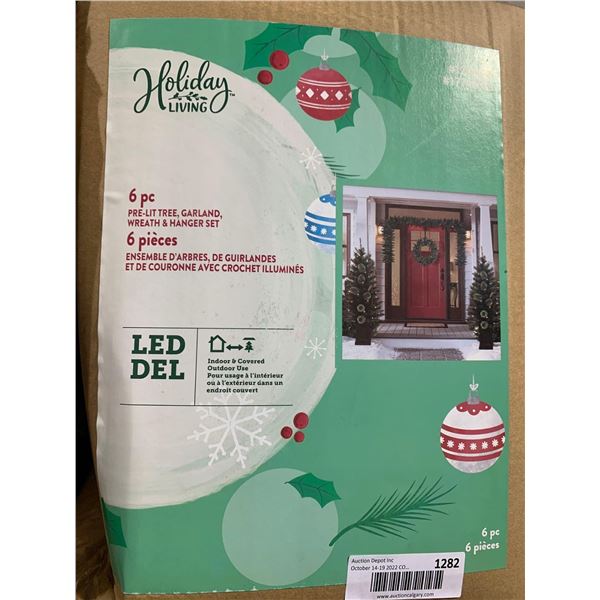 Holiday Living LED 6 pce pre lit tree, garland, wreath & hanger set  NEW