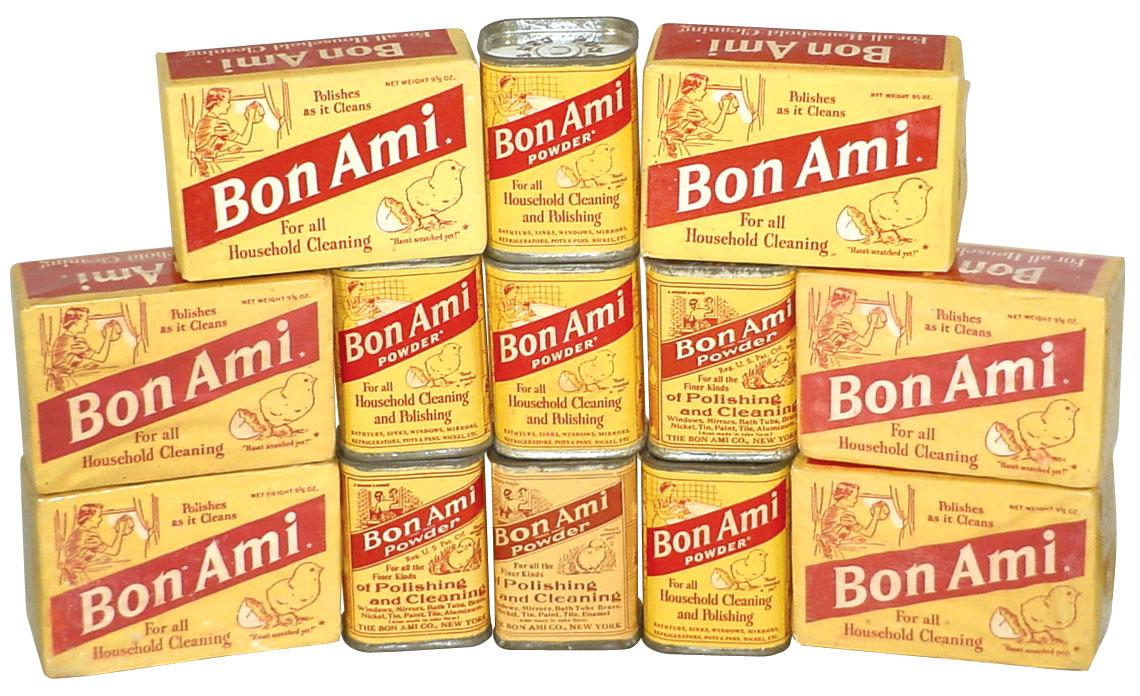 General store shelf stock, Bon Ami cleansers, 6 boxes & 7 cans, most w ...