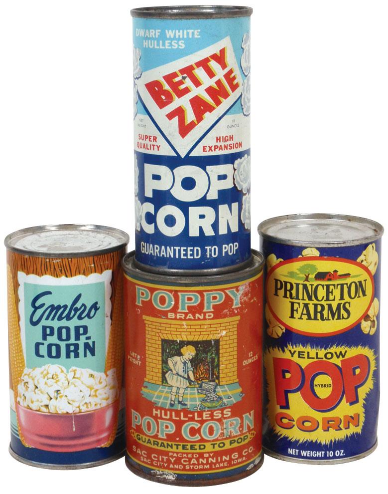 Popcorn tins (4), PoppySac City & Storm Lake, IA, EmbroSt. Louis