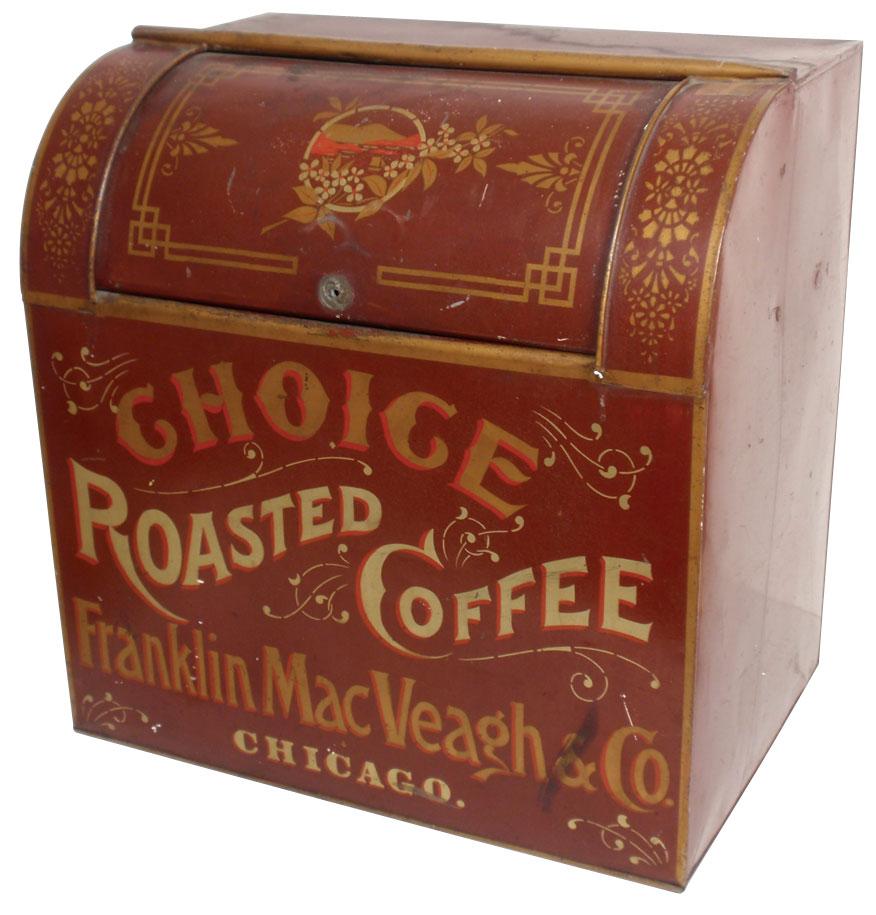 Franklin MacVeagh & Co. CoffeeChicago metal coffee bin w/orig red