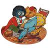 Image 1 : Golliwog embossed diecut rocker by Raphael Tuck & Sons, framed between glass, Exc cond, 8"H x 9"W.
